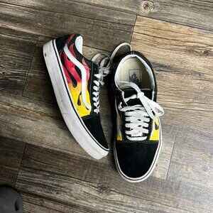 Vans Flame Fire Sneakers Size Mens Size 8 Black/Yellow/Red 90s shoes